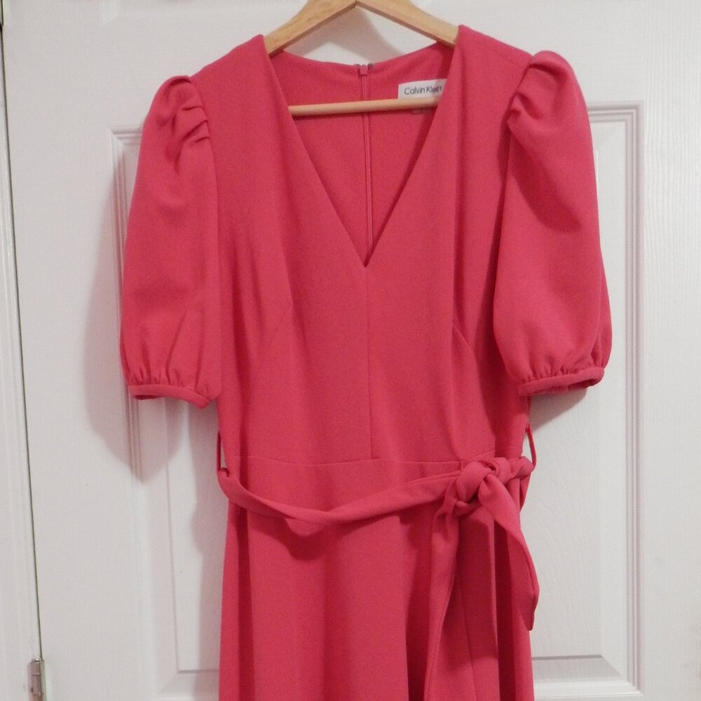 Calvin Klein Elegant HIBISCUS Hot Pink Fit & Flare Dress for Professional Women